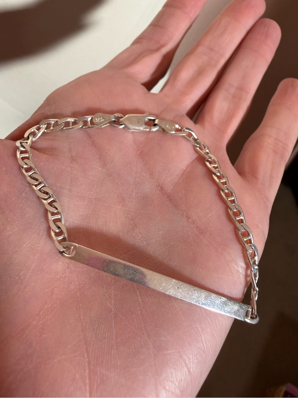 Vintage Sterling silver Italy flat mariner anchor chain ID Bracelet blokecore